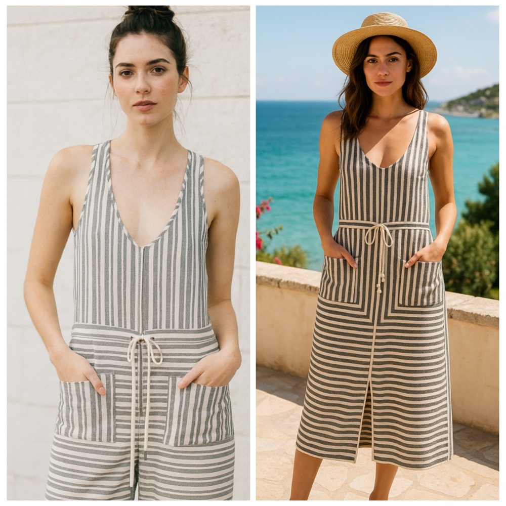 Veronica Beard Ivory Stripe Harbour Racerback Midi Dress Size 4 - Picture 2 of 10